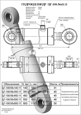 Гидроцилиндр ЦГ-100.56х500.11